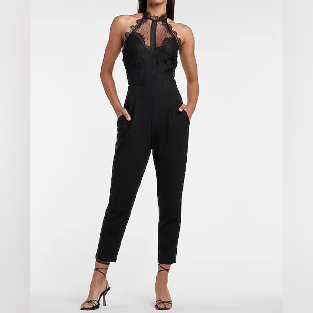 Express Halter Lace Pieced Jumpsuit